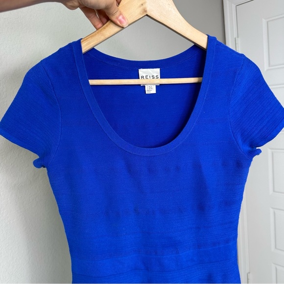 Reiss Hallie Ribbed Fit And Flare Blue Dress - Picture 8 of 13